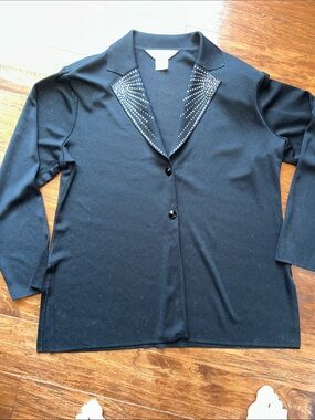 Misook Black Knit Jacket with Studded Lapels